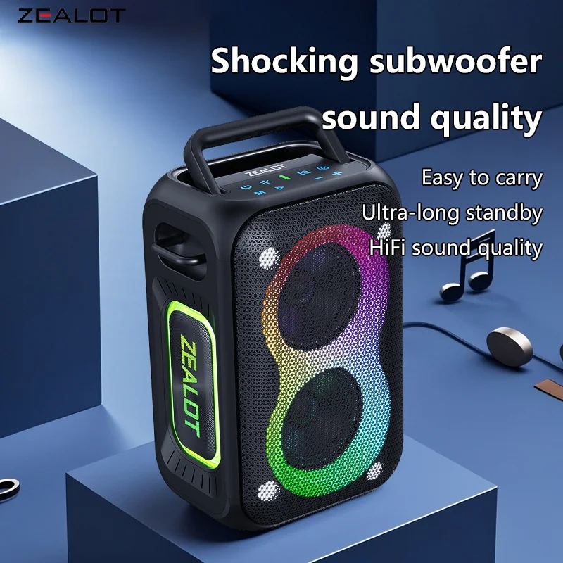 ZEALOT PT02 Altavoz de fiesta inalámbrico de 60 W con luces RGB - Altavoz portátil de audio Hi-Fi de 8000 mAh con batería de larga duración