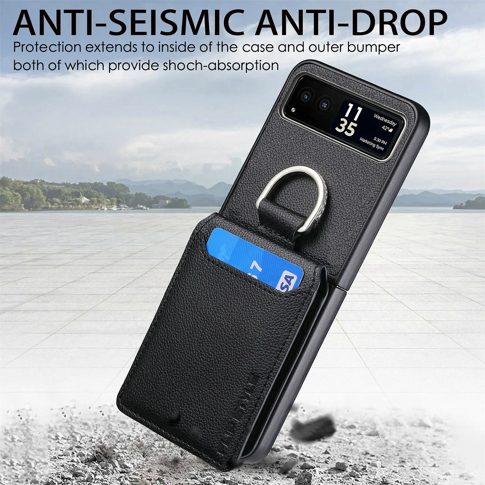 Funda de cuero PU con tapa para Motorola Moto Razr 50 Ultra, cubierta con ranura para múltiples tarjetas, funda a prueba de golpes para Moto Razr 40 - imagen 3