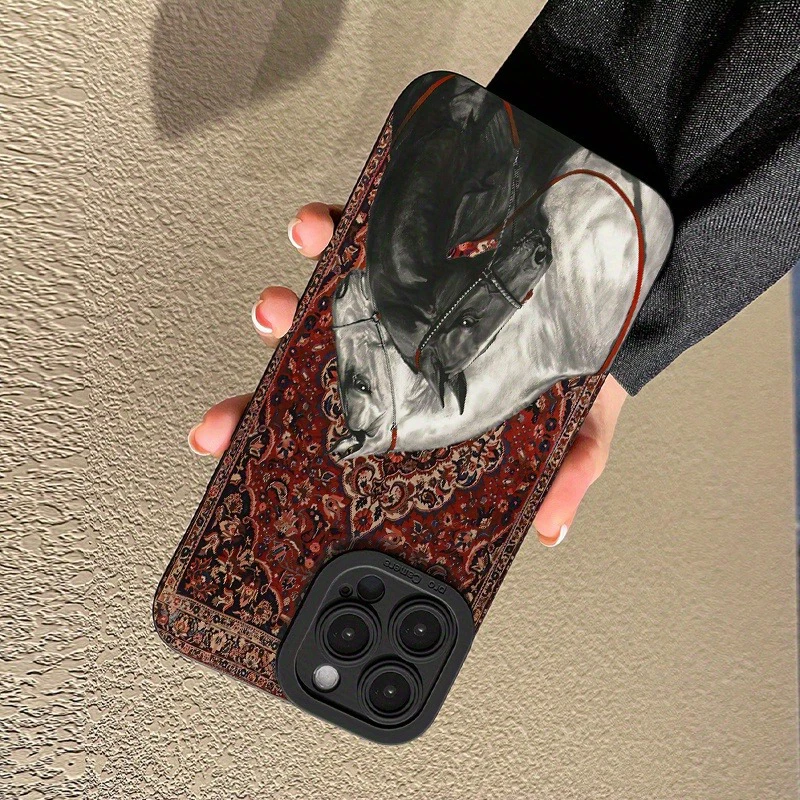 Funda de teléfono de silicona con diseño de caballo blanco y negro Vintage para iPhone 11 12 13 14 15 16 17 Pro Max XS XR X 7 8 Plus 16E Air Cover - imagen 4