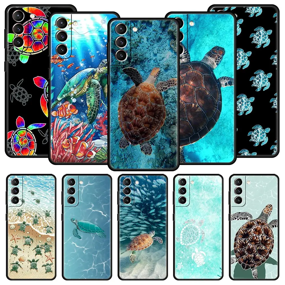 Preciosa funda de teléfono de dibujos animados tortuga marina azul océano para Samsung Galaxy S24 S23 S22 S20 Ultra S21 FE 5G S10 S9 Plus S10E S8