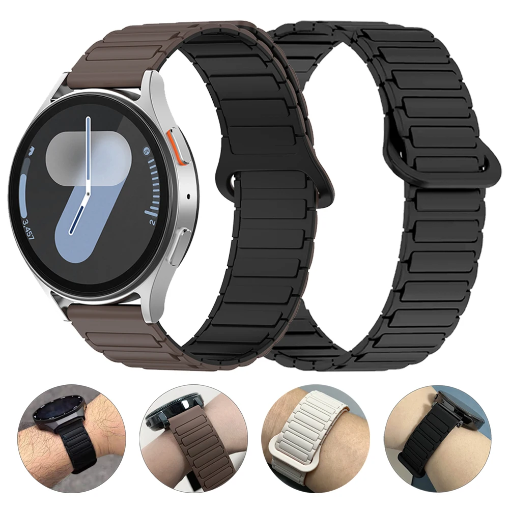Correa magnética de silicona de 22mm y 20mm para Samsung Galaxy Watch 7, 6, 5, 4, 40mm, 44mm, 5Pro, 45mm Gear S3 6 4, pulsera suave de repuesto clásica