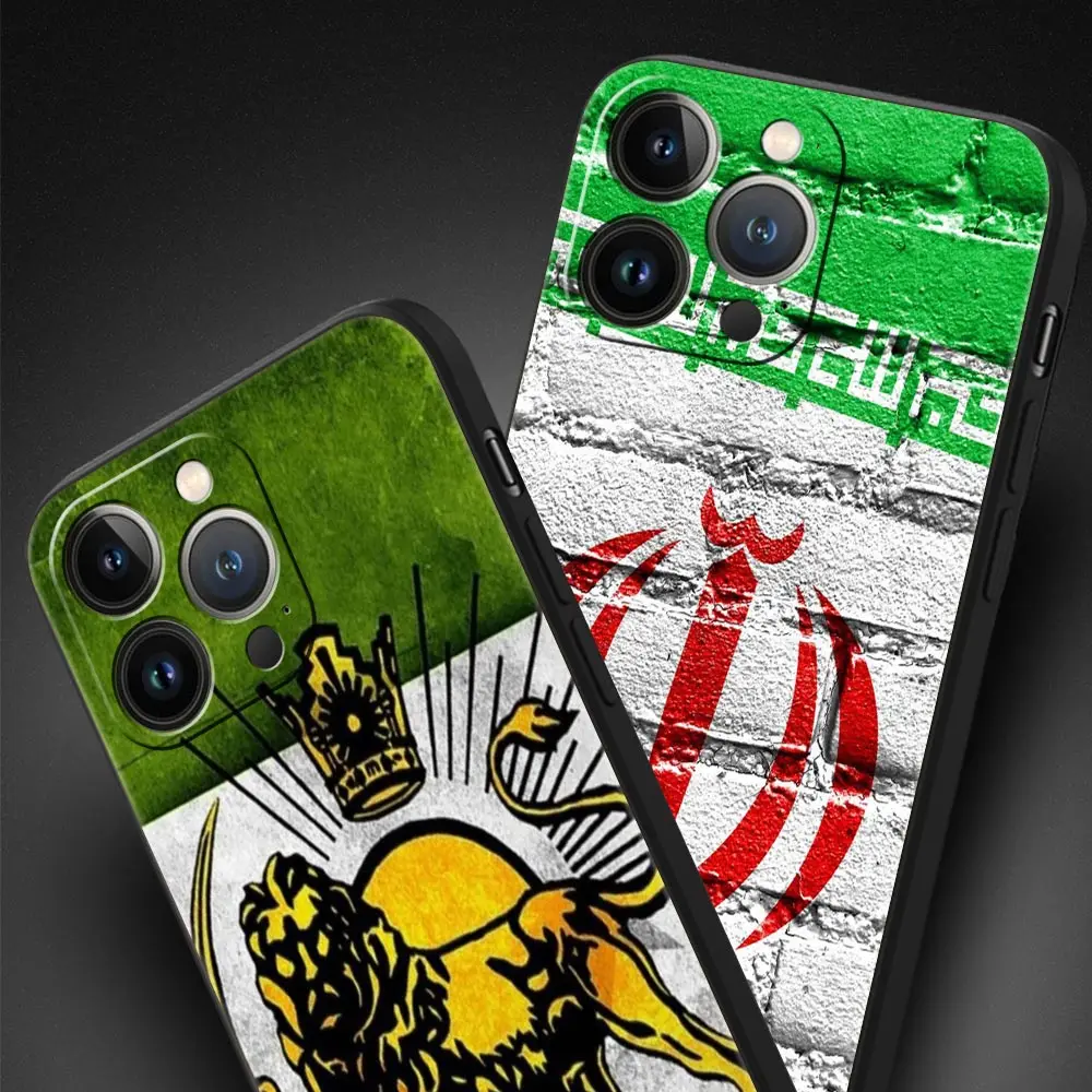 Funda de teléfono de lujo con bandera de Irán para iPhone 17 Air 16 Plus 13 15 14 12 11 Pro MAX 7 8 SE, funda negra de TPU suave - imagen 3