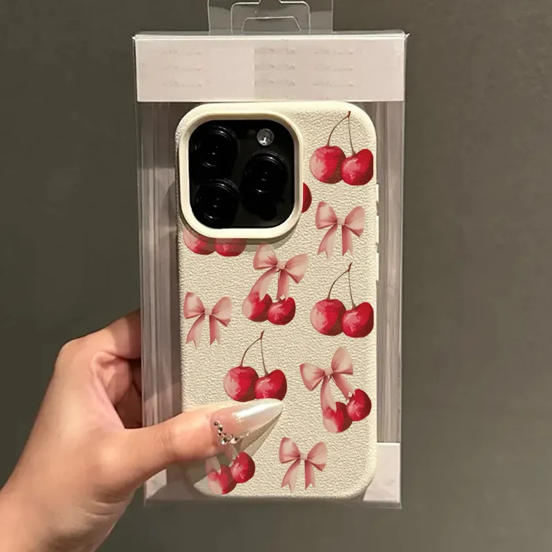 Funda mate esmerilada con diseño de lazo de cereza para iPhone 16, funda de silicona suave de TPU para iPhone 15 Pro Max 14 Plus 13 12 11 XS X XR 16E - imagen 3