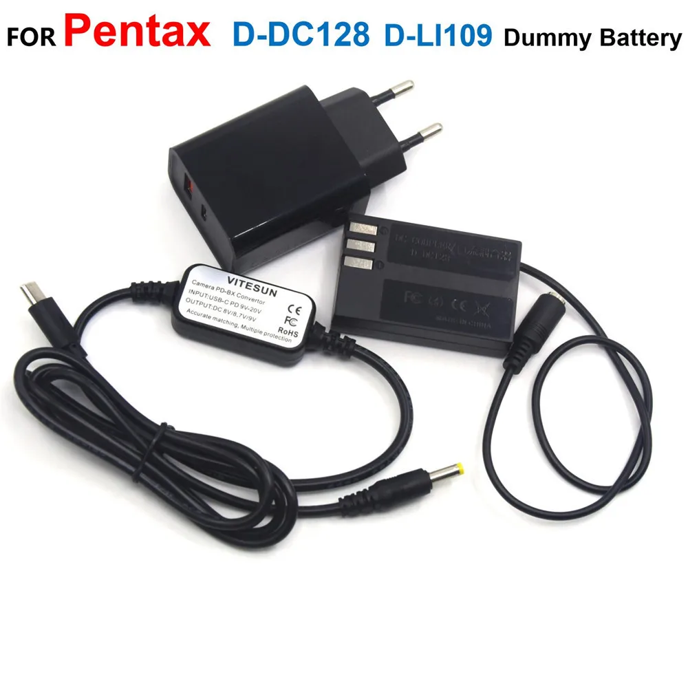 Acoplador de CC D-DC128 batería falsa, cargador PD, Cable de alimentación USB tipo C para Pentax, D-LI109, K-70, K-50, K-30, K-R, K-2, 645Z, K-S1 - imagen 2
