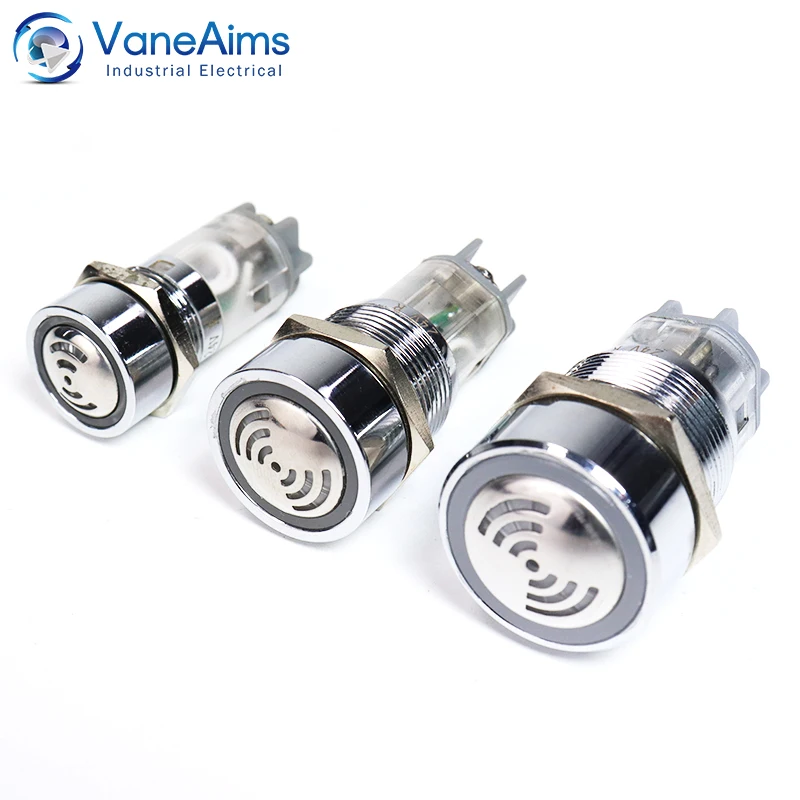 Zumbador de Flash LED de 16/19/22mm, 12V, 24V, 220V, alarma de sonido intermitente, lámpara de señal, Flash, zumbador de metal, resistente al agua IP65