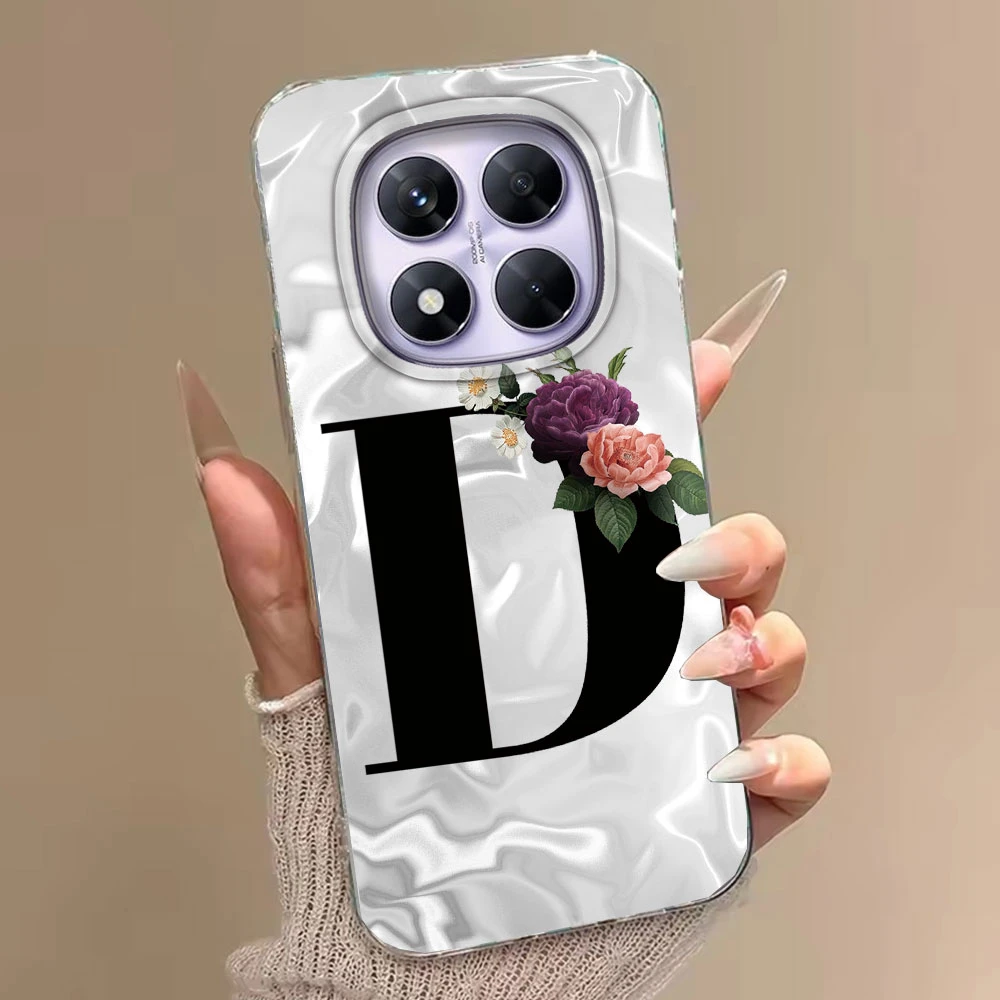 Para Xiaomi Redmi Note 14 15 Pro + Plus 15C 14C funda de teléfono de silicona a prueba de golpes letra negra Rosa flor cubierta pareja Shell trasero - imagen 5