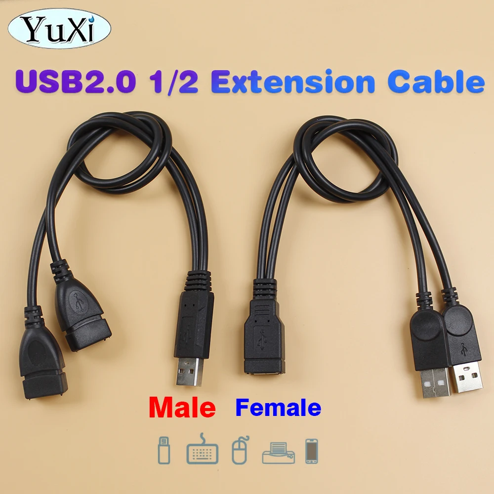 1 pieza USB 2,0 Cable adaptador USB doble divisor 1 a 2 hembra a USB 2 macho Cable de transmisión de datos de carga