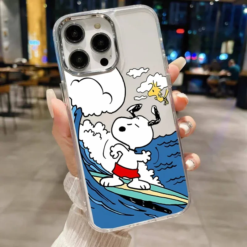 Bonita funda de teléfono con lente de Metal Snoopy para Samsung Galaxy S25 S24 S23 S22 S21 S20 Note 20 Ultra Note 10 Plus S25 Edge 5G, funda transparente - imagen 4
