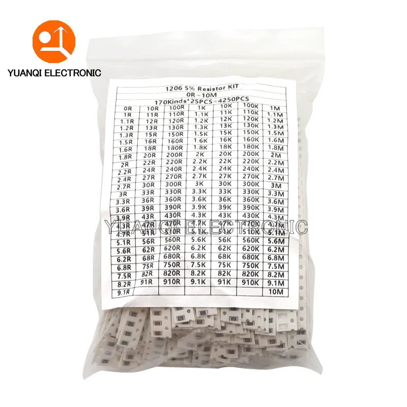 Kit surtido de resistencias de Chip SMD, conjunto de muestras de resistencia, 0R - 10M ohm, 5% valores, 0402, 0603, 0805, 1206 - imagen 3