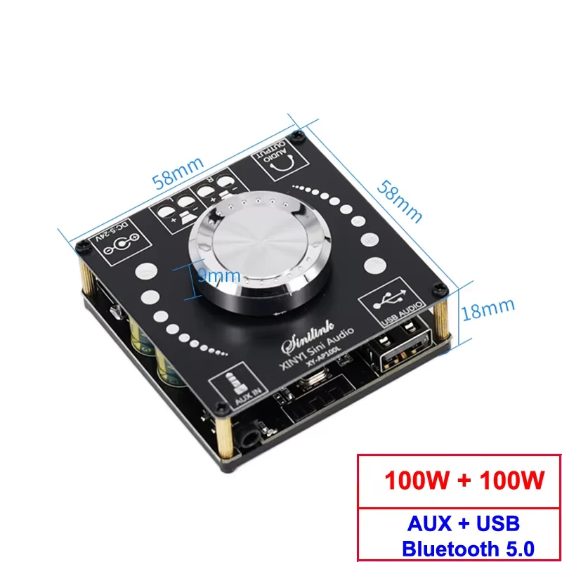 XY-AP100L 2*100W Placa amplificadora de potencia Bluetooth 5,0 Digital AUX 2,0 CH estéreo altavoz de música para el hogar módulo inalámbrico amplificador de Audio