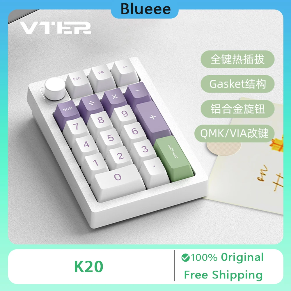 VTER K20 teclado numérico teclado inalámbrico triodo soporte de intercambio en caliente QMK a través de perilla de Control RGB dinámica personalizada Mini Pad
