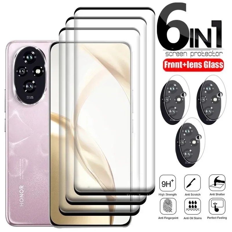 6 en 1 para Honor 200 vidrio para Honor 200 vidrio templado HD 9H cubierta curva completa Protector de pantalla para Huawei Honor 200 lente de cristal