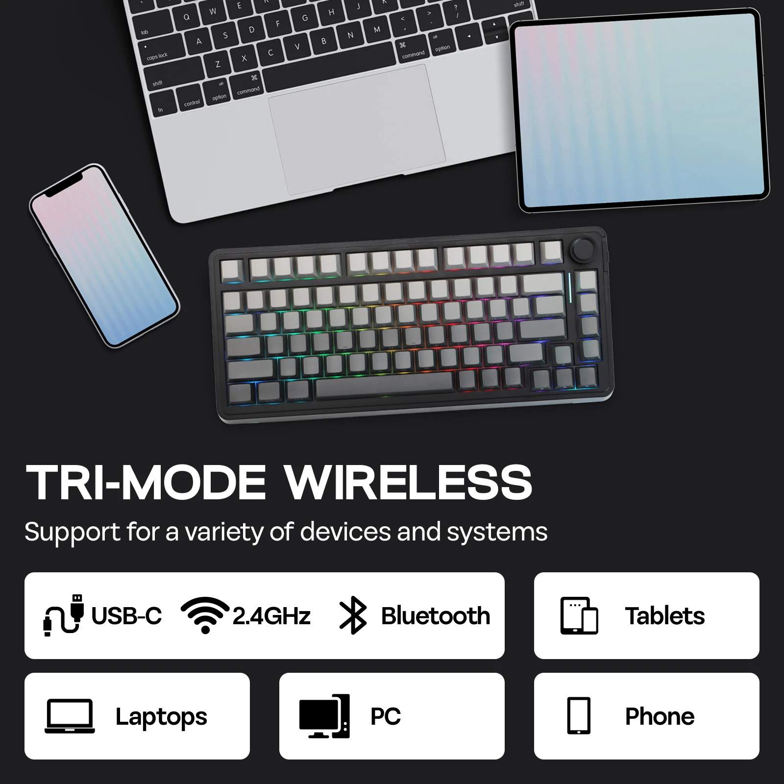 EPOMAKER EA75 75% Diseño QWERTY de EE. UU. Teclado mecánico inalámbrico con cable/2,4 GHz/Bluetooth montado en junta intercambiable en caliente retroiluminación RGB - imagen 3