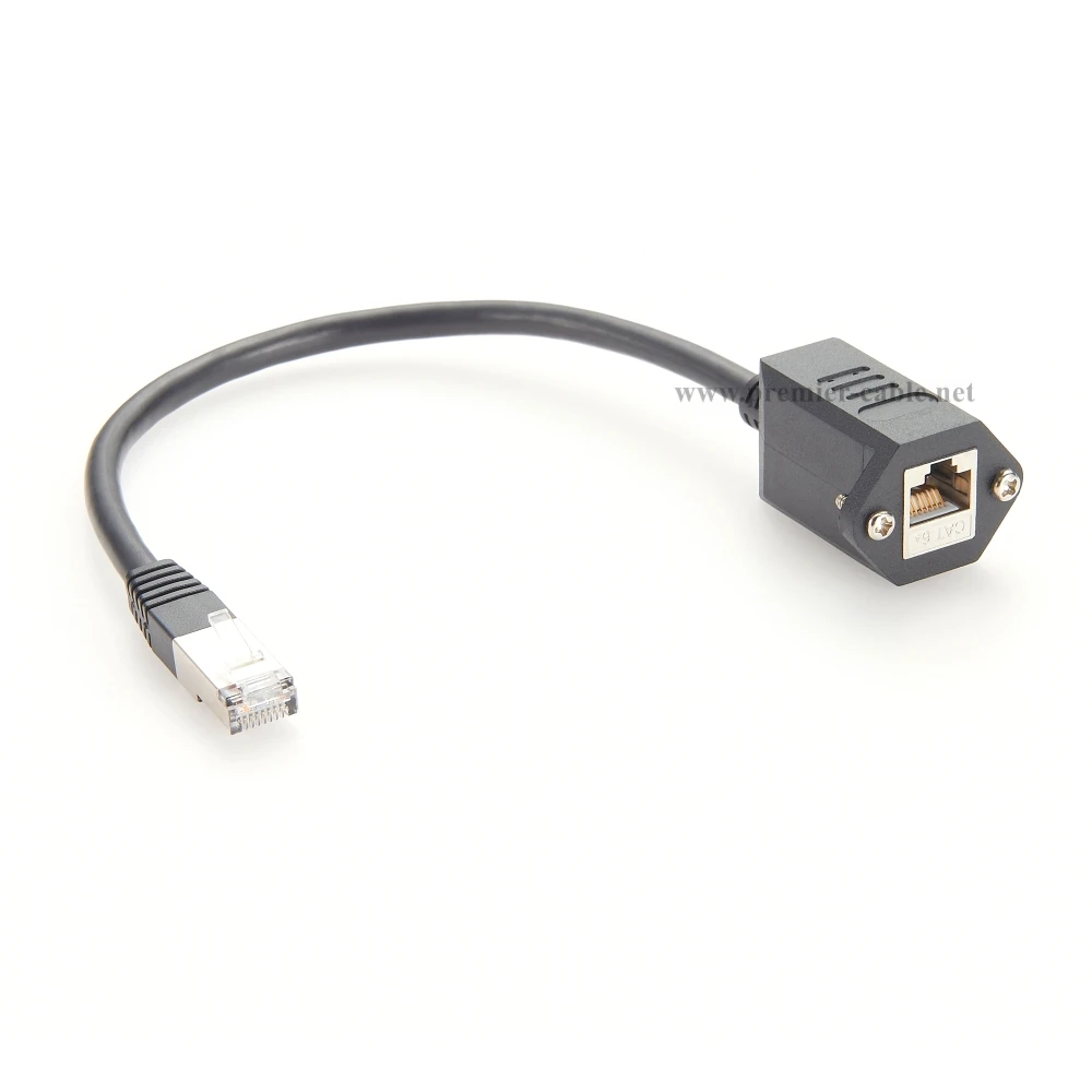 Cable de extensión macho a hembra de red Ethernet RJ45 Cat6A, 10Gbps, Panel de tornillo RJ45, Cable blindado de alimentación del chasis para Cat6/5e - imagen 3