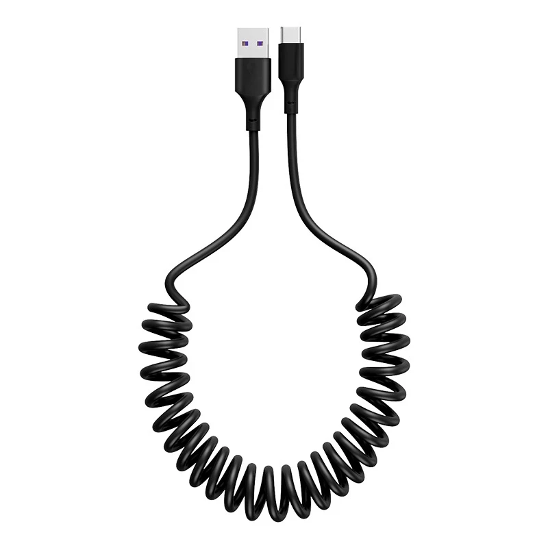 Cable Micro USB tipo C con resorte telescópico, carga rápida 5A para Android, USB C, teléfono, tabletas, compatible con carga rápida y transferencia de datos - imagen 3