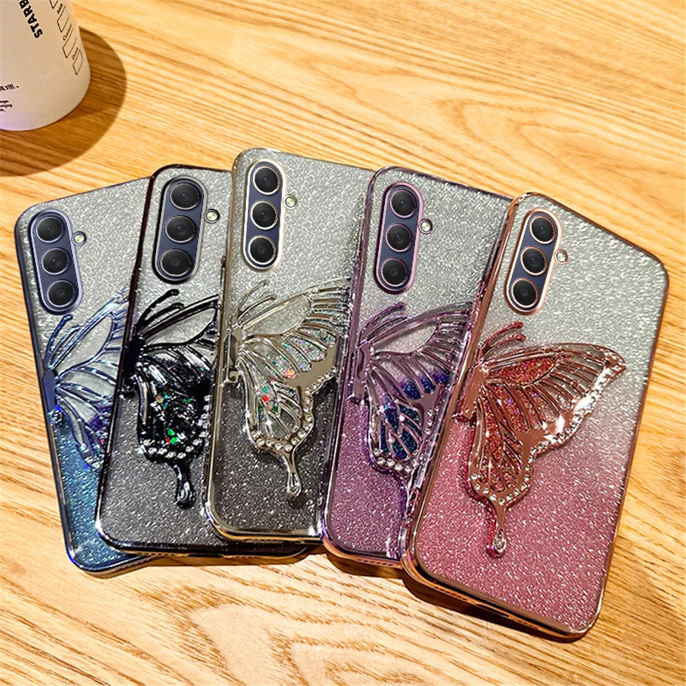 Funda de teléfono de arena movediza de mariposa degradada para Samsung Galaxy M55, M54, M34, M14, M53, M52, M51, M23, M33, M21, M31, F15, funda de silicona suave - imagen 3
