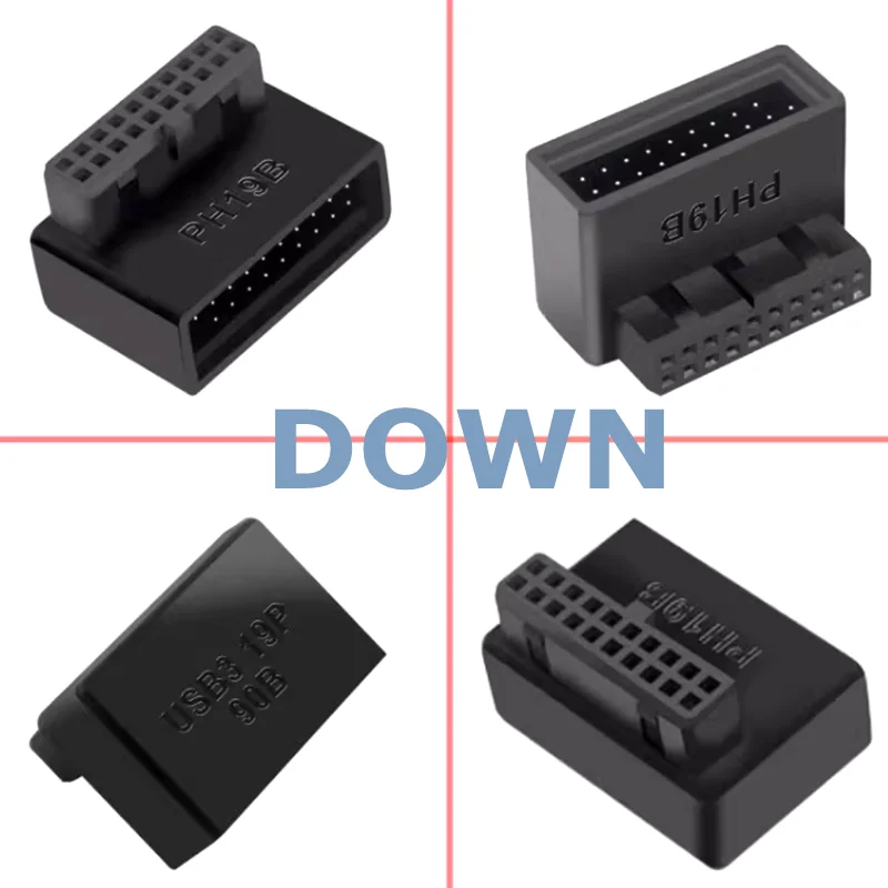Placa base USB 3,0 19 pines/20 pines conector macho a hembra adaptador de dirección en ángulo de 90 grados para accesorios de computadora de escritorio - imagen 4