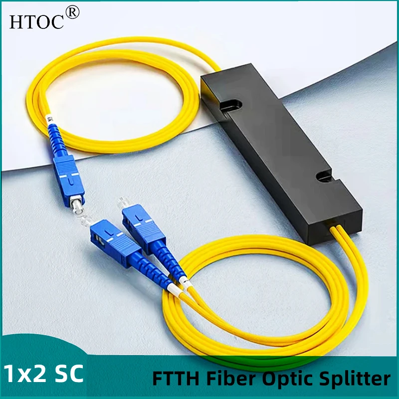 Divisor de fibra óptica HTOC FTTH, conector SC 1x2, monomodo, dispositivo de ramificación óptica pigmentado UPC
