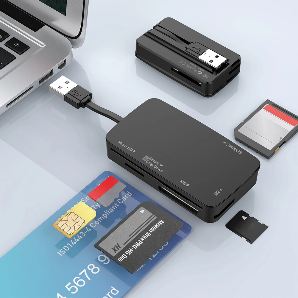 Lector de tarjetas de memoria inteligente, dispositivo 6 en 1, USB 2,0, TF, MS, M2, SD/MMC, velocidad de 480Mbps, adaptador para ordenador portátil y PC - imagen 2