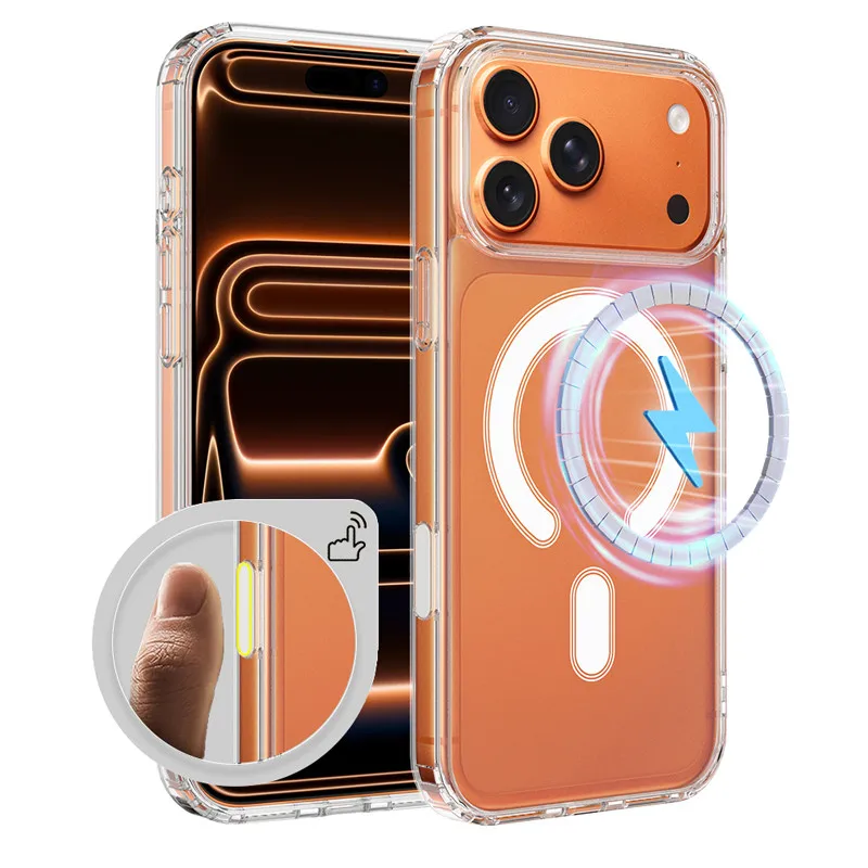 Para iPhone Air, 17 Pro Max Funda magnética ELVEV Anti-caída TPU Duro PC Cubierta de teléfono transparente con botón de control de cámara - imagen 4