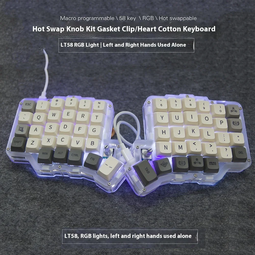 Kit de teclado mecánico dividido, 58 teclas, intercambio en caliente, PC con perilla, placa de posicionamiento personalizada, soporte de junta, VIAL, accesorios para jugadores de PC