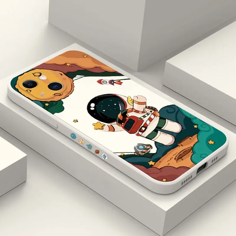 Funda de teléfono con bonito astronauta espacial de dibujos animados para iPhone 15, funda de silicona mate para iPhone 14, 13, 12, 11 Pro Max XR XS X 7, 8, 15 Plus