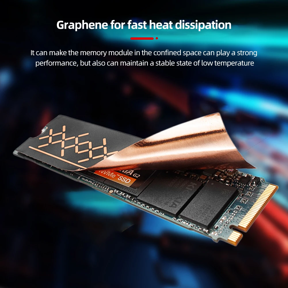 Almohadilla térmica de cobre, almohadilla de disipación de calor con revestimiento de grafeno, radiador enfriador fino ligero de 0,2mm para SSD M. 2 Nvme, 2 uds.