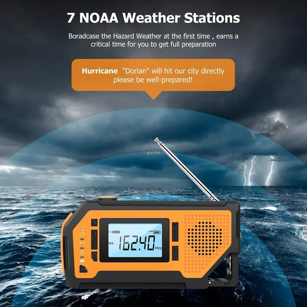 Radio de emergencia con Bluetooth, altavoz portátil para exteriores, Radio Solar con manivela, receptor AM/FM, alarma SOS, linterna LED - imagen 5