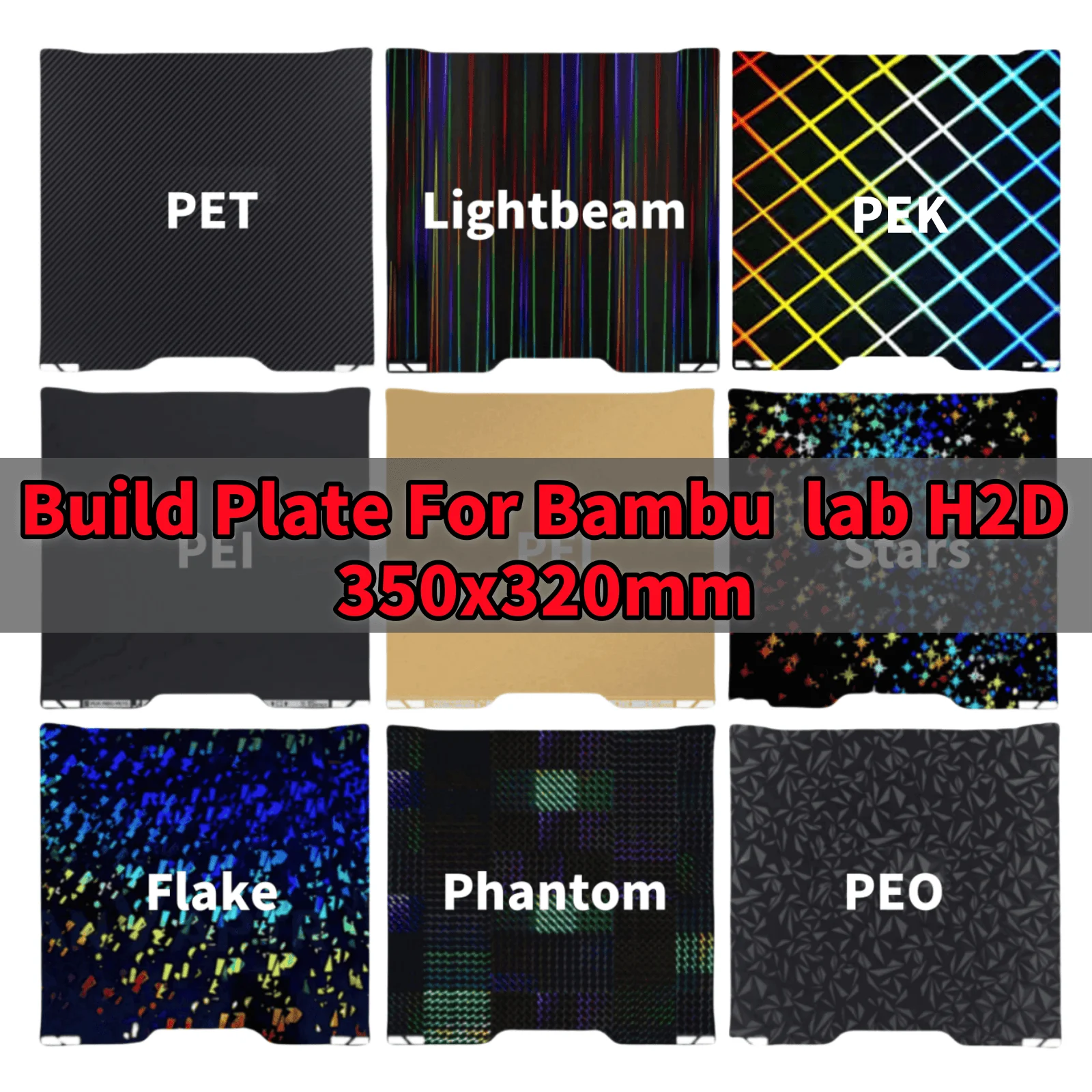 Placa de construcción de PET PEO suave de doble cara para laboratorio Bambu, hoja de PEI H2D, cama de acero con resorte texturizada para placa de construcción de bambú Bambulab h2d
