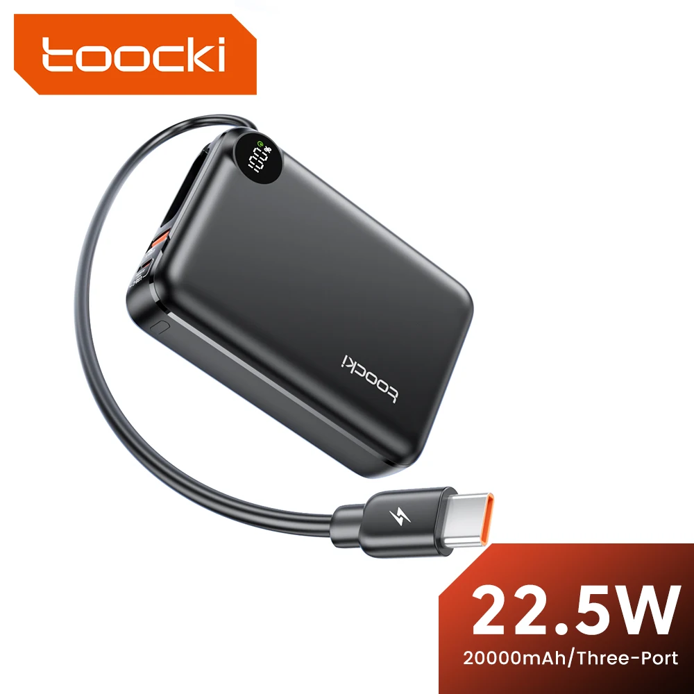 Toocki 20000mAh Powerbank PD 22,5 W pantalla de carga rápida banco de energía con Cable tipo C para iPhone 14 15 16 Samsung S23 Xiaomi 12