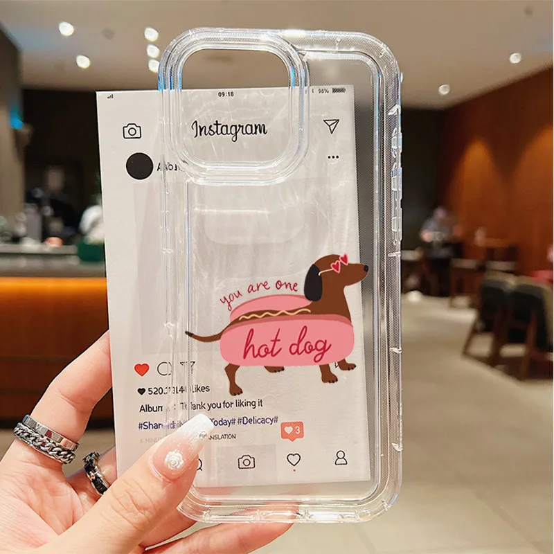 Adorable funda de teléfono transparente con temática de perro salchicha para iPhone 17 16 15 14 13 12 11 17 Pro Max X XS XR 7 8 Plus 16e funda suave a prueba de golpes - imagen 5