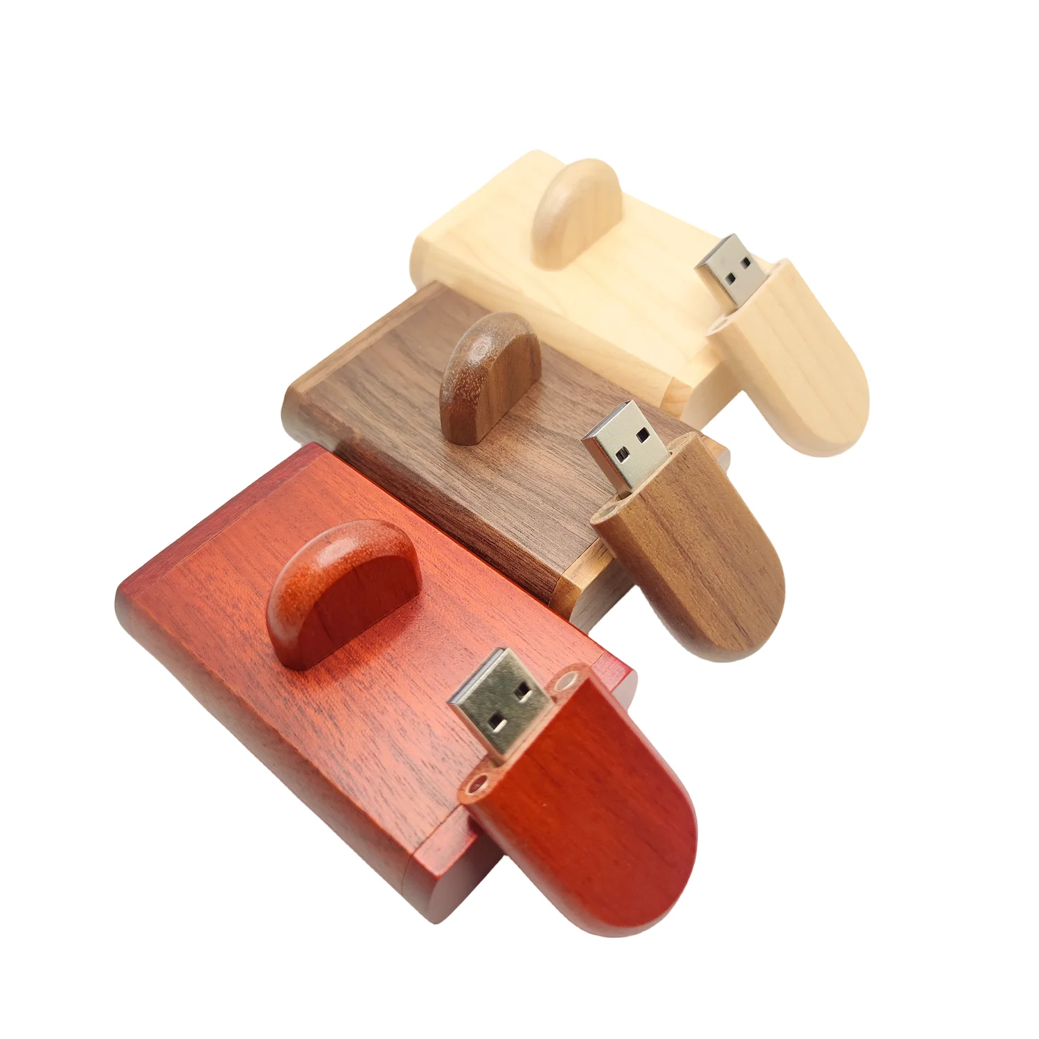 Unidad flash USB2.0 ovalada de madera con logotipo de grabado láser personalizado, 4GB, 8GB, 16GB, 32GB, 64GB, 128GB y caja de regalo de madera