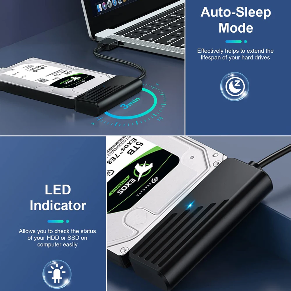 SATA to USB Adapter,Adaptador de SATA a USB, transmisión de datos de alta velocidad, USB 3,0, tipo c a SATA, 5Gbps, para HDD/ SSD de 2,5 pulgadas, convertidor para ordenador portátil - imagen 5
