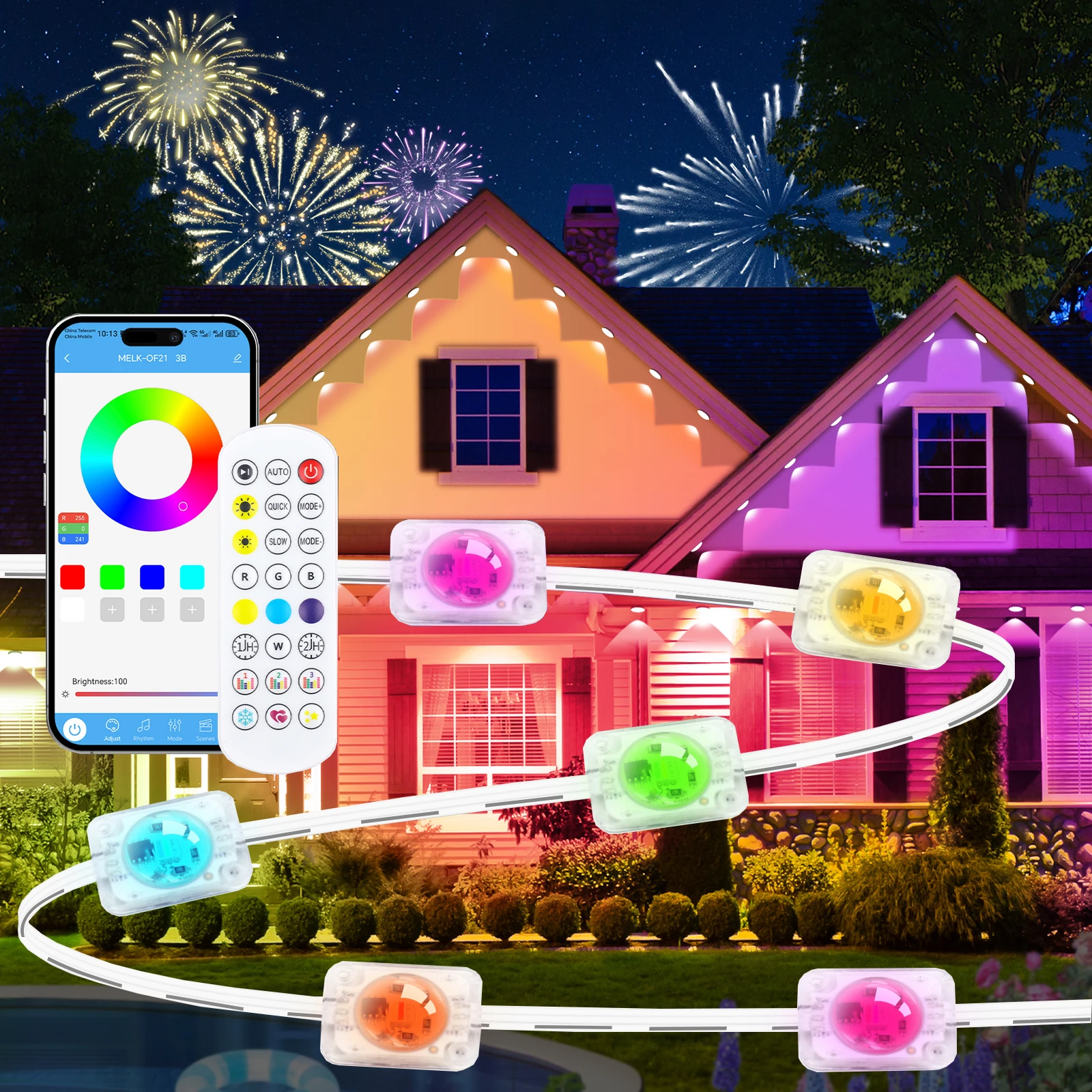 50FT 18LED luces LED permanentes para exteriores luces LED impermeables inteligentes RGBIC cadena de luces sincronización de música temporizador DIY escena iluminación de vacaciones - imagen 2