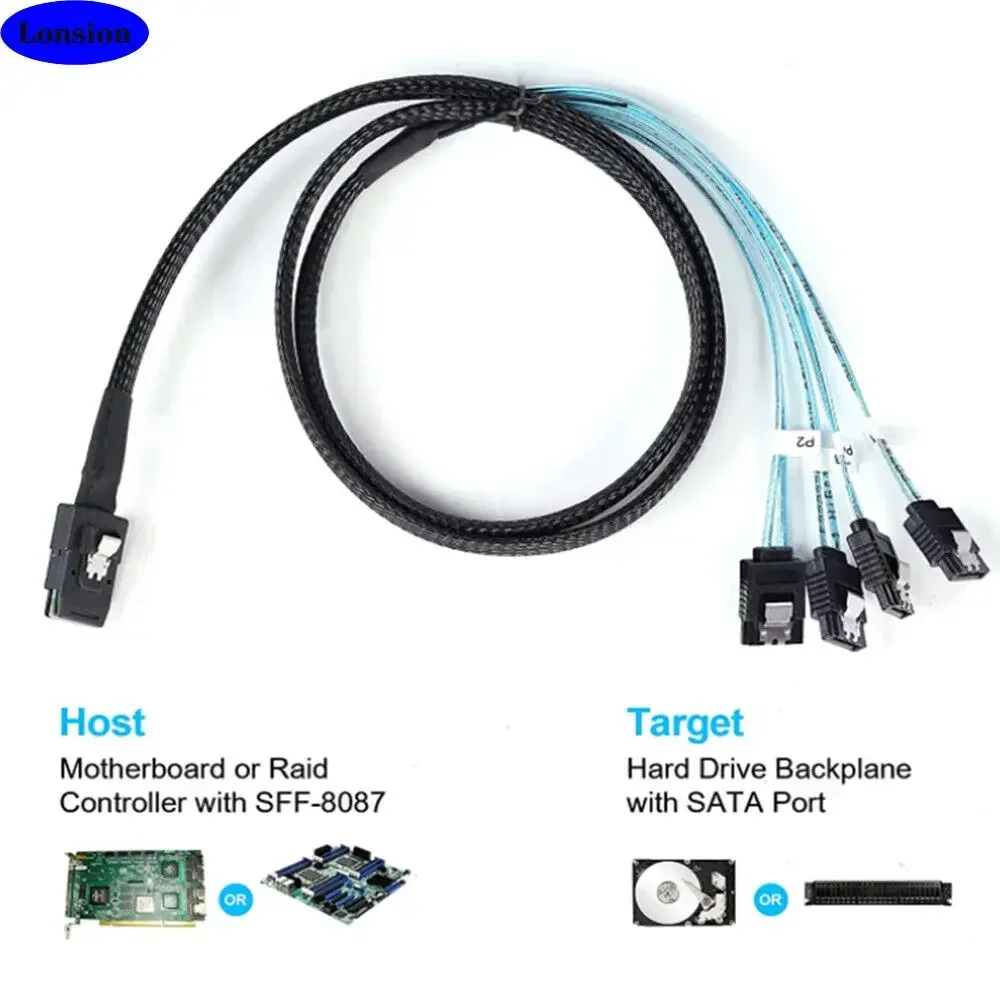 Cable de conexión de servidor SFF8087 a SATA MINI SAS SFF-8087 a Cable de conexión de servidor hembra SATA 7P de 4 puertos - imagen 4