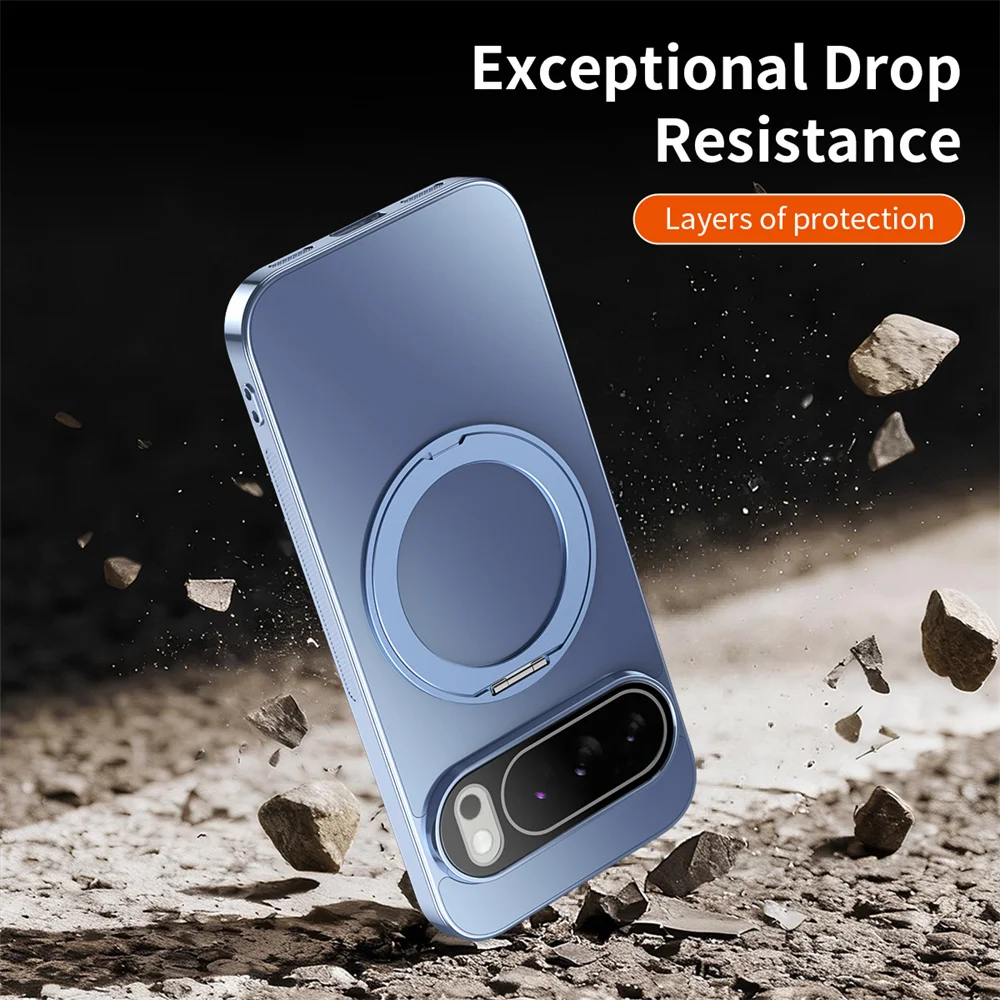 Funda de teléfono con soporte magnético y anillo magnético giratorio de lujo para Google Pixel9 10 Pro XL 9A 8 8A, cubierta protectora de PC con revestimiento de Color sólido - imagen 5