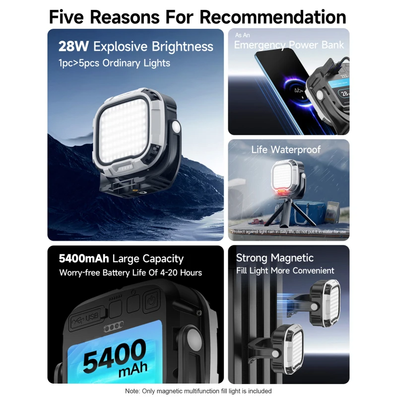 MARTVSEN R7 PRO 28W Luz de vídeo LED magnética Luz de relleno portátil Luz de cámara multifuncional con mango de luz de advertencia roja - imagen 4