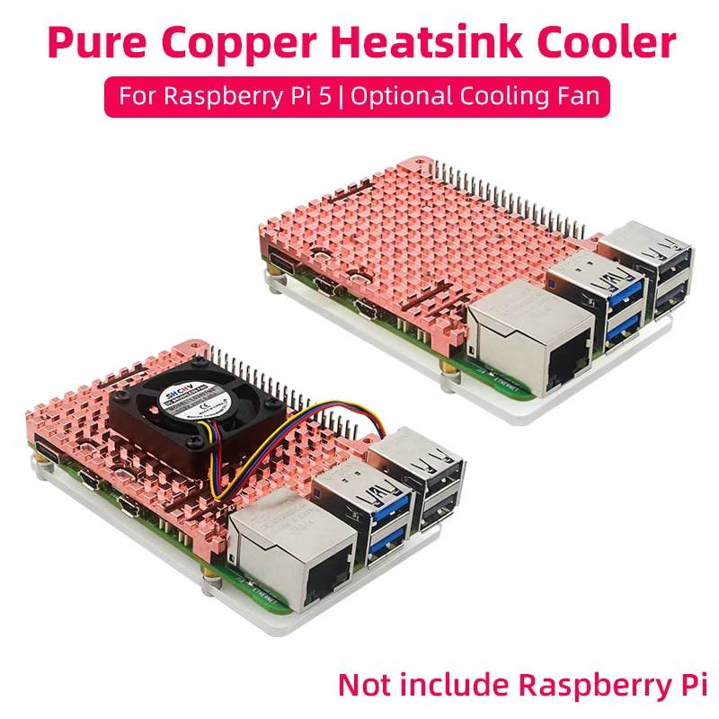 Raspberry Pi 5 Disipador de calor de cobre puro Caja base acrílica Ventilador opcional Refrigeración activa pasiva para Raspberry Pi 5 - imagen 2