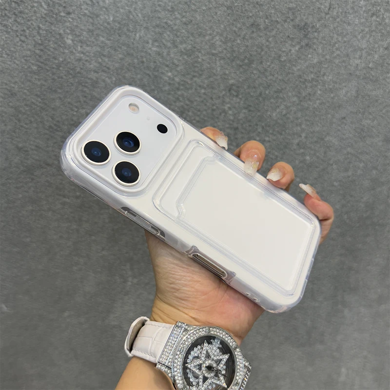 Funda de teléfono con tarjetero acrílico duro de Color caramelo para iPhone 17 16 Pro Max 11 12 13 14 15 17 Air a prueba de golpes con cubierta trasera de parachoques - imagen 3