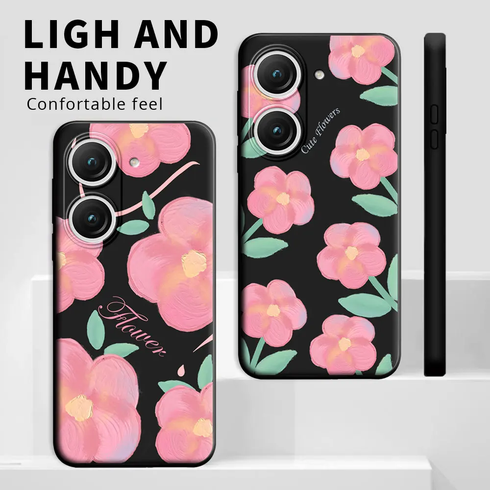 Funda de silicona para Asus Zenfone 9 (AI2202), carcasa trasera con dibujos animados de gato y flores, a prueba de golpes, suave, para Zenfone 10 (AI2302) - imagen 4