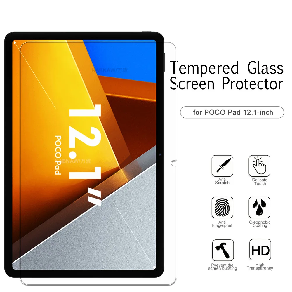 Protector de pantalla de vidrio templado para POCO Pad, película protectora dura con revestimiento de aceite HD antiarañazos, 12,1 pulgadas, 2024, 2 piezas - imagen 3