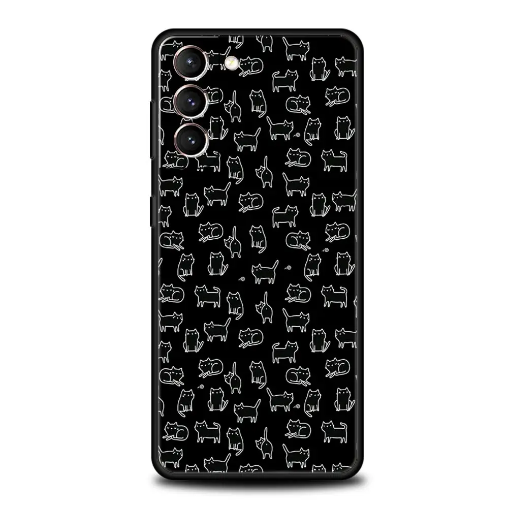 Funda de teléfono para Samsung Galaxy S24, S23, S22 Ultra, S20, S21 FE, 5G, S10, S9 Plus, S10E, S8, S7 Edge, cubierta de silicona, Gato Negro, dibujos animados, lindo - imagen 2