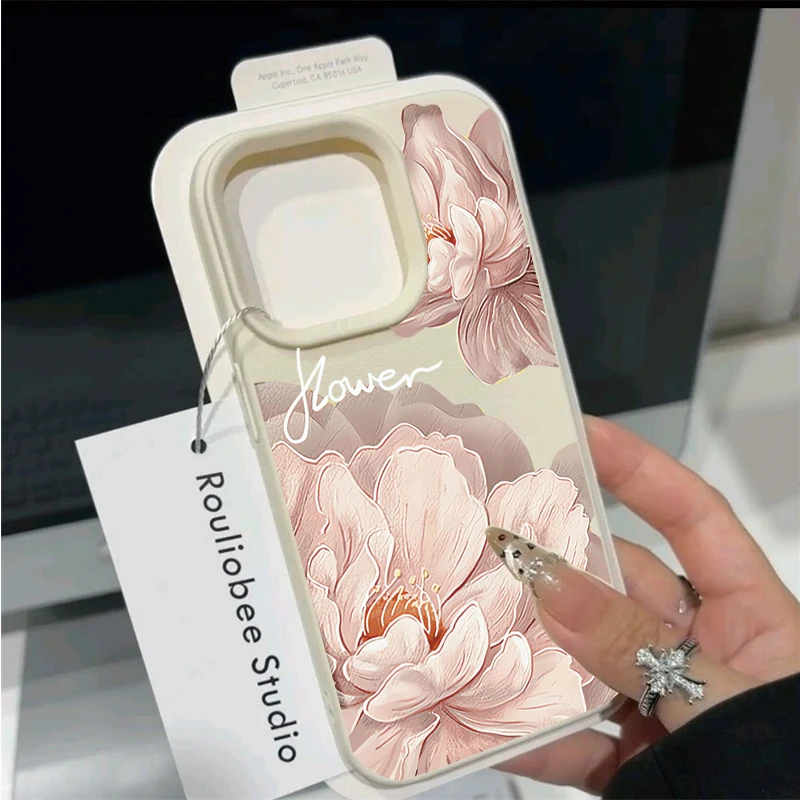 Funda de teléfono móvil con flores de loto rosa para Realme 15 PRO 14 13 12 11 Plus Note 60 P3X C75 C55 C53 C63 C35 cubierta con patrón de lichi - imagen 3
