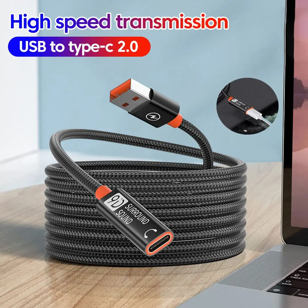 Cable de extensión USB2.0 a tipo C para auriculares digitales tipo C, transmisión de datos de alta velocidad, extensor USB 3,0 macho a USB2.0 hembra