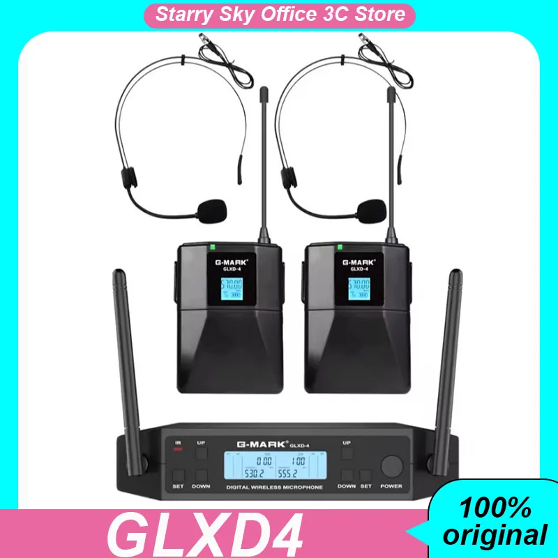 Micrófono Lavalier inalámbrico profesional GLXD4, auriculares de doble canal, micrófono para enseñanza de voz en la Iglesia, puesta en escena personalizada