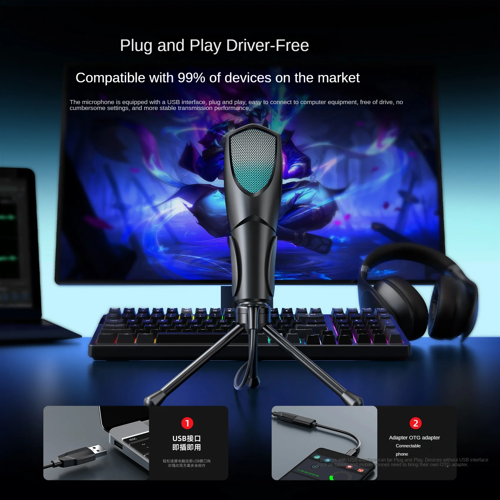 Nuevo micrófono para juegos, micrófono condensador USB de escritorio, luz RGB, transmisión en vivo, karaoke, micrófono para videoconferencia - imagen 4