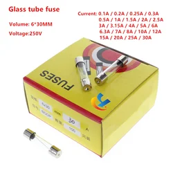 Fusible rápido de vidrio 6 × 30 mm, 250 V