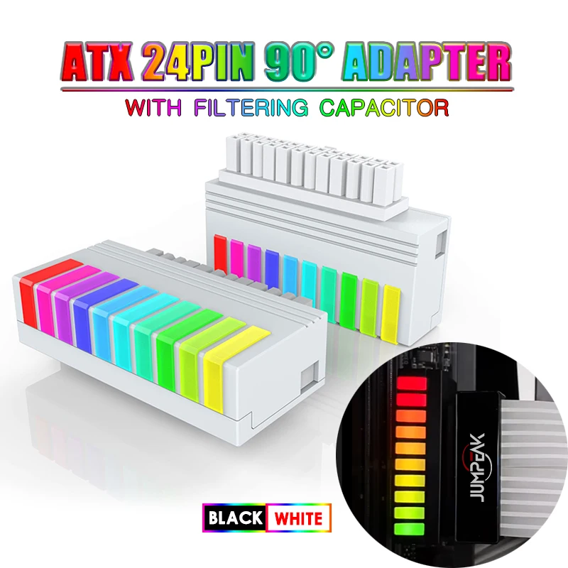 JUMPEAK Ordenador ATX 24PIN 90 Grados Adaptador Enchufe ARGB Sync Ángulo Derecho Fuente de Alimentación Conector Modular - imagen 2