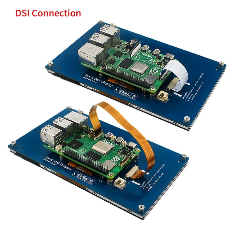 Pantalla táctil DSI IPS de 7/5 pulgadas para pantalla táctil capacitiva RPi 5, Monitor LCD de 800x480 con soporte para Raspberry Pi 5 4B 3B + 3B - imagen 3