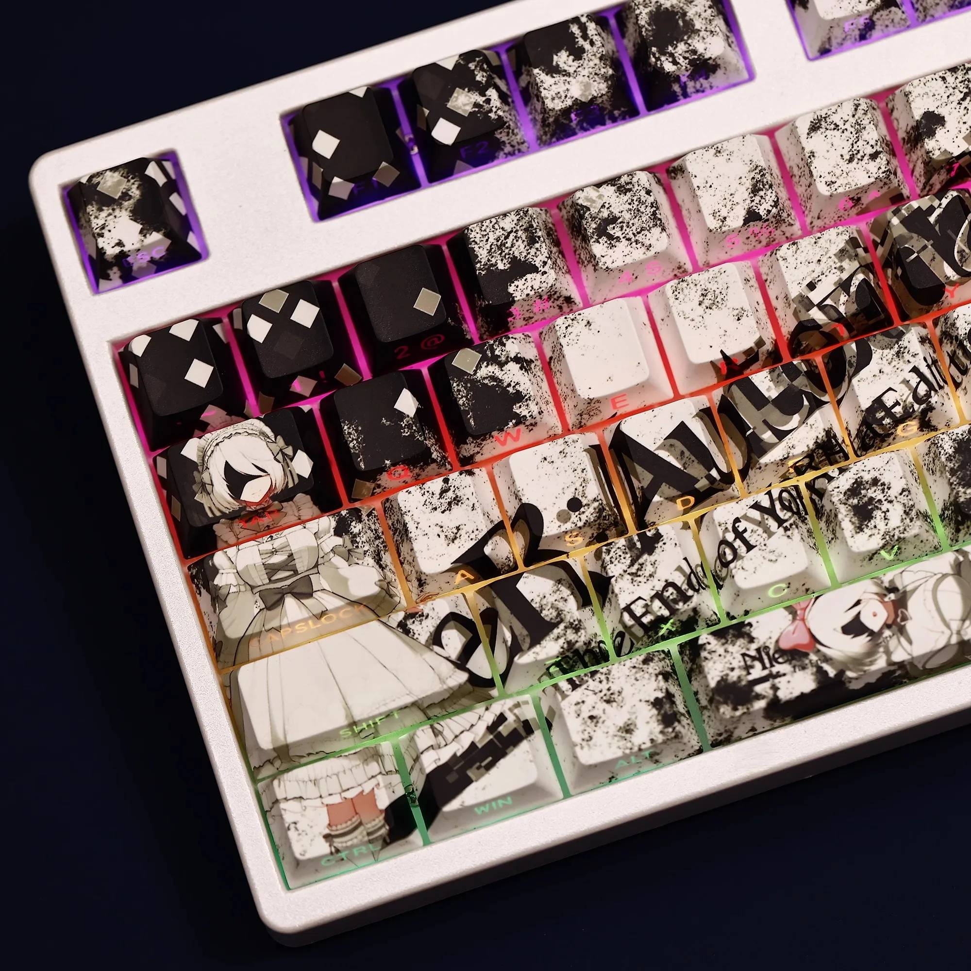 108 teclas YoRHa No2 White Maid Edition Keycap PBT tinte subcama lado impreso retroiluminado Keycaps Anime Key Caps para ANSI 61 87 104 108 - imagen 2